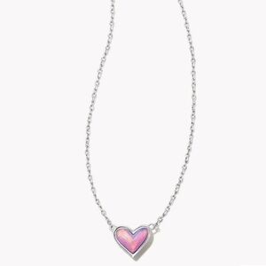 NEW Kendra Scott Framed Ari Heart Silver Short Pendant Necklace in Opalescent